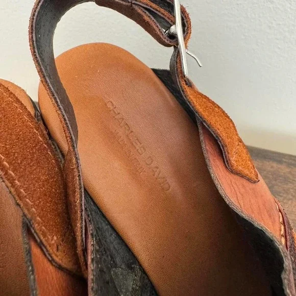 70s Style Platform Suede Heel Cognac Charles David Size 9-9.5 - Picture 7 of 7